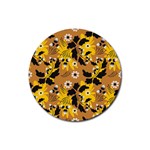 Folk flowers art pattern  Rubber Round Coaster (4 pack) 