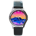 Outrun-vaporwave-hd-wallpaper-preview Round Metal Watch
