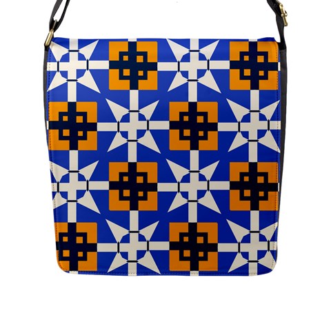 Shapes on a blue background                                                           Flap Closure Messenger Bag (L) from ArtsNow.com Front
