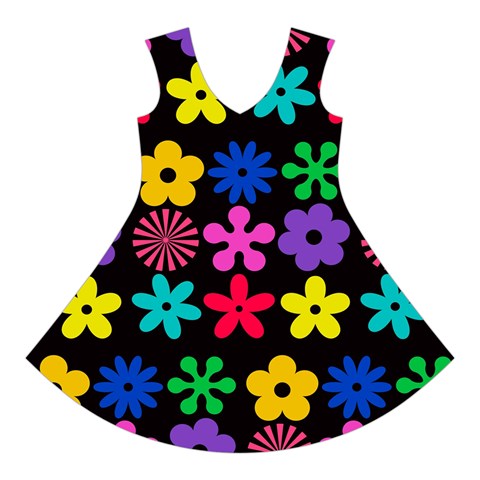 Colorful flowers on a black background pattern                                                                Short Sleeve V Front