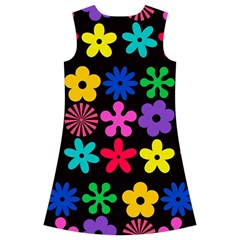 Colorful flowers on a black background pattern                                                                Kids  Short Sleeve Velvet Dress from ArtsNow.com Back