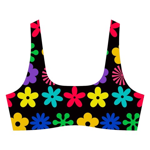 Colorful flowers on a black background pattern                                                           Cross Back Hipster Bikini Set from ArtsNow.com Front