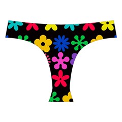 Colorful flowers on a black background pattern                                                           Cross Back Hipster Bikini Set from ArtsNow.com Front Under