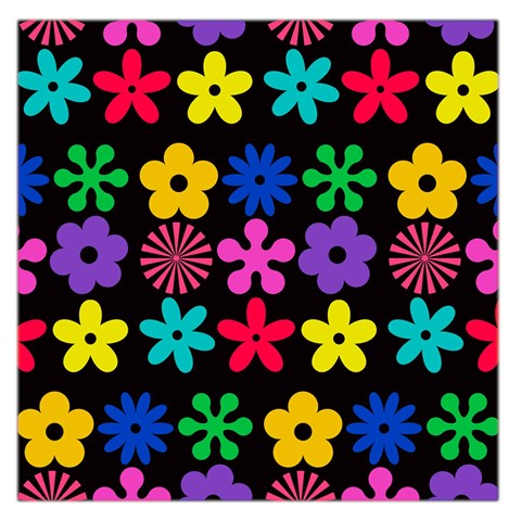 Colorful flowers on a black background pattern                                                            Satin Scarf from ArtsNow.com Front