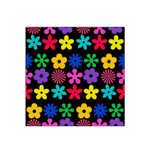 Colorful flowers on a black background pattern                                                            Satin Bandana Scarf from ArtsNow.com Front