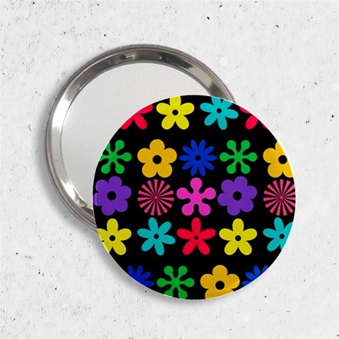 Colorful flowers on a black background pattern                                                            2.25  Handbag Mirror from ArtsNow.com Front