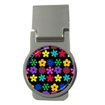 Colorful flowers on a black background pattern                                                            Money Clip (Round)