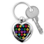 Colorful flowers on a black background pattern                                                            Key Chain (Heart)