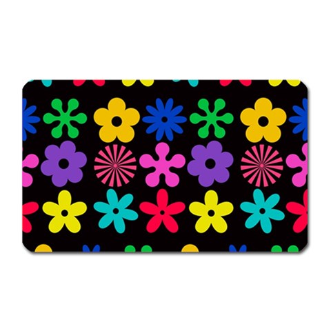 Colorful flowers on a black background pattern                                                            Magnet (Rectangular) from ArtsNow.com Front
