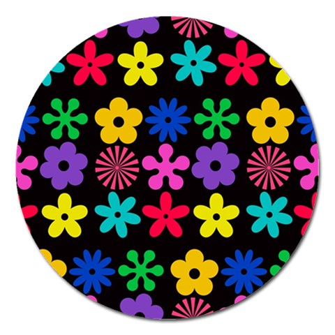 Colorful flowers on a black background pattern                                                            Magnet 5  (Round) from ArtsNow.com Front