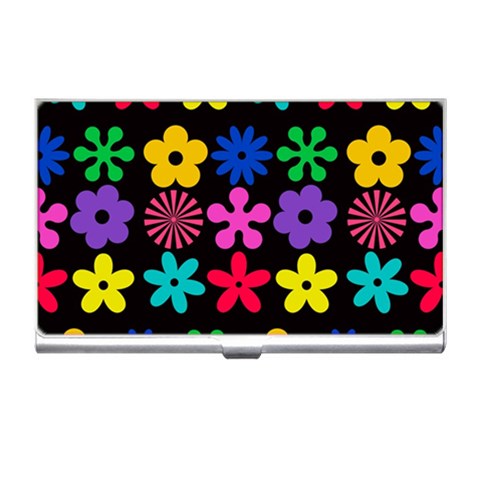 Colorful flowers on a black background pattern                                                            Business Card Holder from ArtsNow.com Front