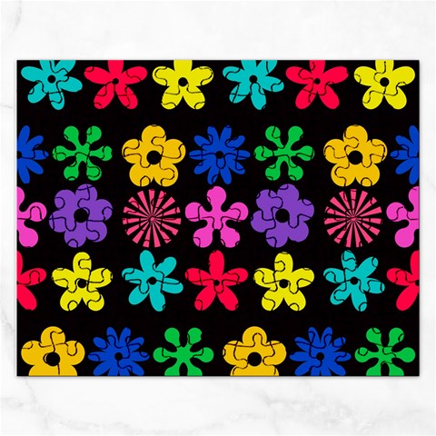 Colorful flowers on a black background pattern                                                            Jigsaw Puzzle (Rectangular) from ArtsNow.com Front