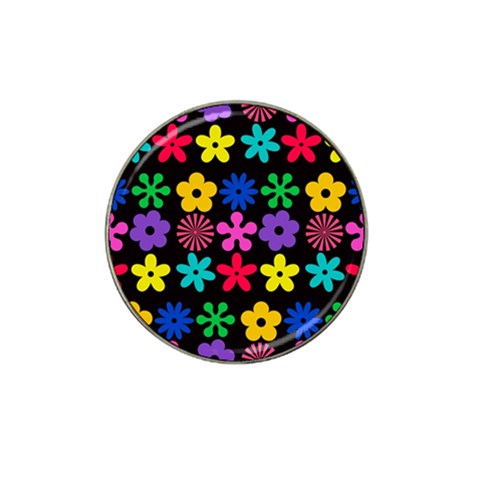 Colorful flowers on a black background pattern                                                            Hat Clip Ball Marker from ArtsNow.com Front