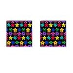 Colorful flowers on a black background pattern                                                            Cufflinks (Square)