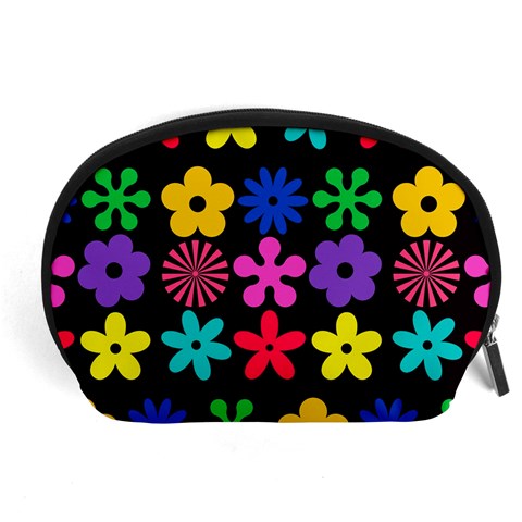 Colorful flowers on a black background pattern                                                            Accessory Pouch from ArtsNow.com Front