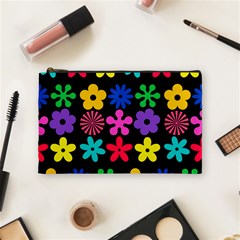 Colorful flowers on a black background pattern                                                            Cosmetic Bag from ArtsNow.com Front