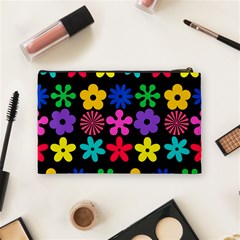 Colorful flowers on a black background pattern                                                            Cosmetic Bag from ArtsNow.com Back