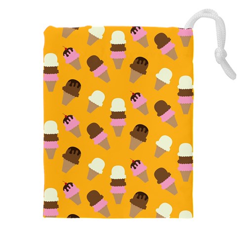 Ice cream on an orange background pattern                                                         Drawstring Pouch (5XL) from ArtsNow.com Front