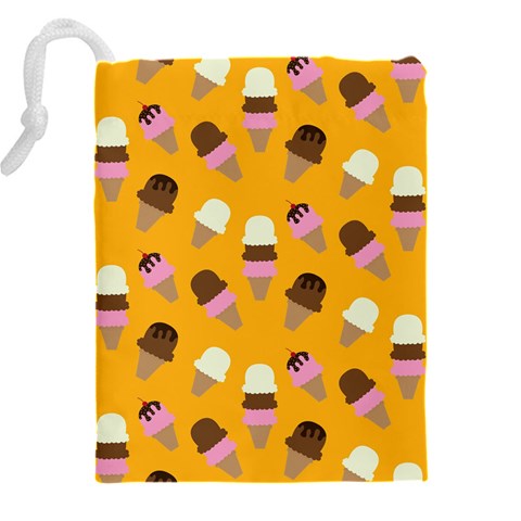 Ice cream on an orange background pattern                                                         Drawstring Pouch (5XL) from ArtsNow.com Back