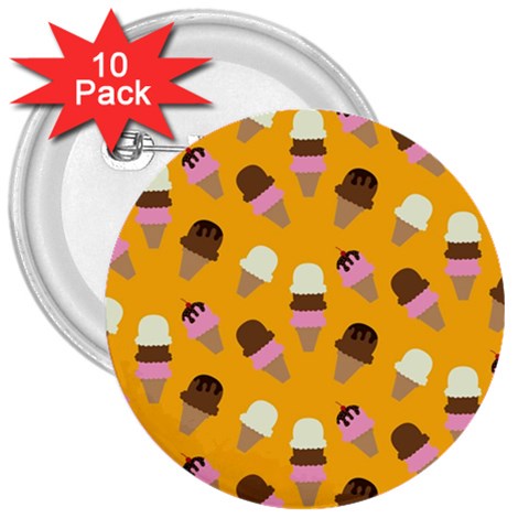 Ice cream on an orange background pattern                                                             3  Button (10 pack) from ArtsNow.com Front