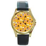 Ice cream on an orange background pattern                                                             Round Gold Metal Watch