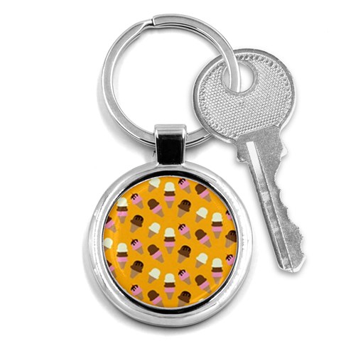 Ice cream on an orange background pattern                                                             Key Chain (Round) from ArtsNow.com Front