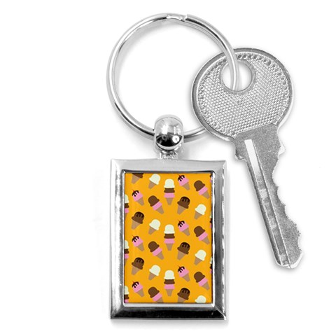 Ice cream on an orange background pattern                                                             Key Chain (Rectangle) from ArtsNow.com Front