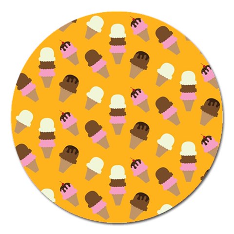 Ice cream on an orange background pattern                                                             Magnet 5  (Round) from ArtsNow.com Front