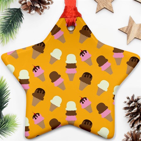 Ice cream on an orange background pattern                                                             Ornament (Star) from ArtsNow.com Front