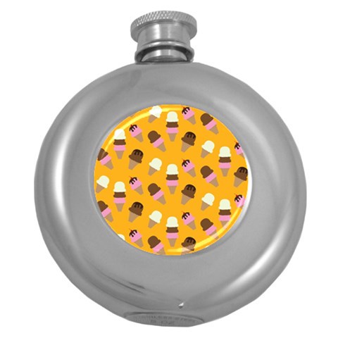 Ice cream on an orange background pattern                                                             Hip Flask (5 oz) from ArtsNow.com Front