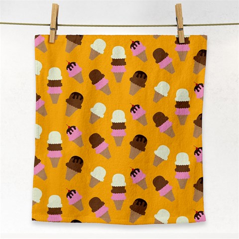 Ice cream on an orange background pattern                                                             Face Towel from ArtsNow.com Front