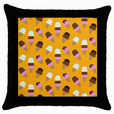 Ice cream on an orange background pattern                                                             Throw Pillow Case (Black) from ArtsNow.com Front