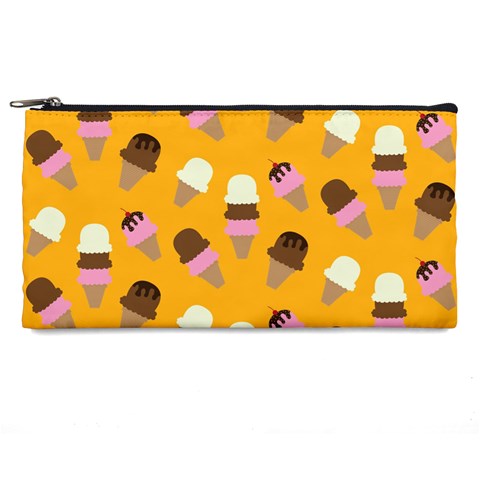 Ice cream on an orange background pattern                                                            Pencil Case from ArtsNow.com Front