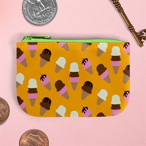 Ice cream on an orange background pattern                                                            Mini Coin Purse from ArtsNow.com Front