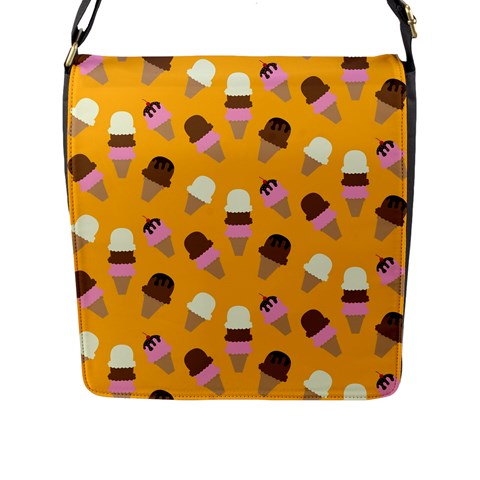 Ice cream on an orange background pattern                                                             Flap Closure Messenger Bag (L) from ArtsNow.com Front