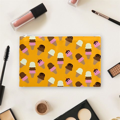 Ice cream on an orange background pattern                                                             Cosmetic Bag from ArtsNow.com Front
