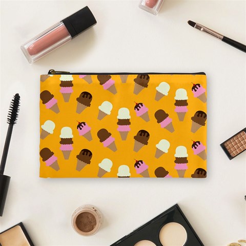 Ice cream on an orange background pattern                                                             Cosmetic Bag from ArtsNow.com Front