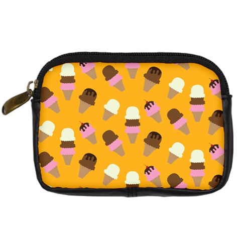 Ice cream on an orange background pattern                                                             Digital Camera Leather Case from ArtsNow.com Front