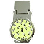 Black and white vector flowers at canary yellow Money Clip Watches