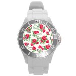 Roses background Round Plastic Sport Watch (L)