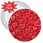 Red hearts hand drawn 3  Buttons (100 pack) 