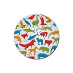 Colored animals background Rubber Round Coaster (4 pack) 