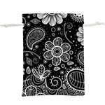 Grayscale floral swirl pattern  Lightweight Drawstring Pouch (XL)