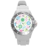 Pasley and flowers pattern Round Plastic Sport Watch (L)