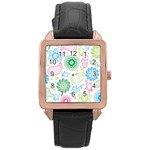 Pasley and flowers pattern Rose Gold Leather Watch 
