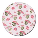 Pink floral pattern background Round Mousepads