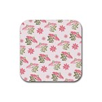 Pink floral pattern background Rubber Coaster (Square) 