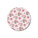 Pink floral pattern background Rubber Round Coaster (4 pack) 