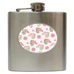 Pink floral pattern background Hip Flask (6 oz)