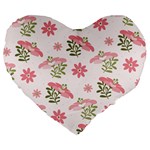 Pink floral pattern background Large 19  Premium Flano Heart Shape Cushions